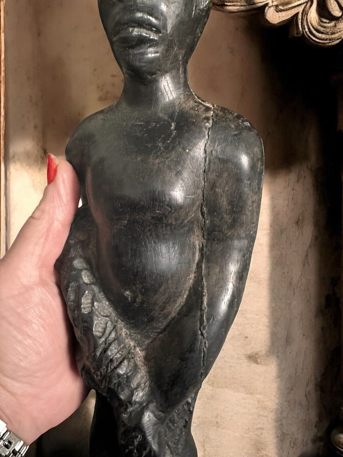 Antique Old Wooden Hand Carved Black African Tribal Man Figure Sculpture photo buy