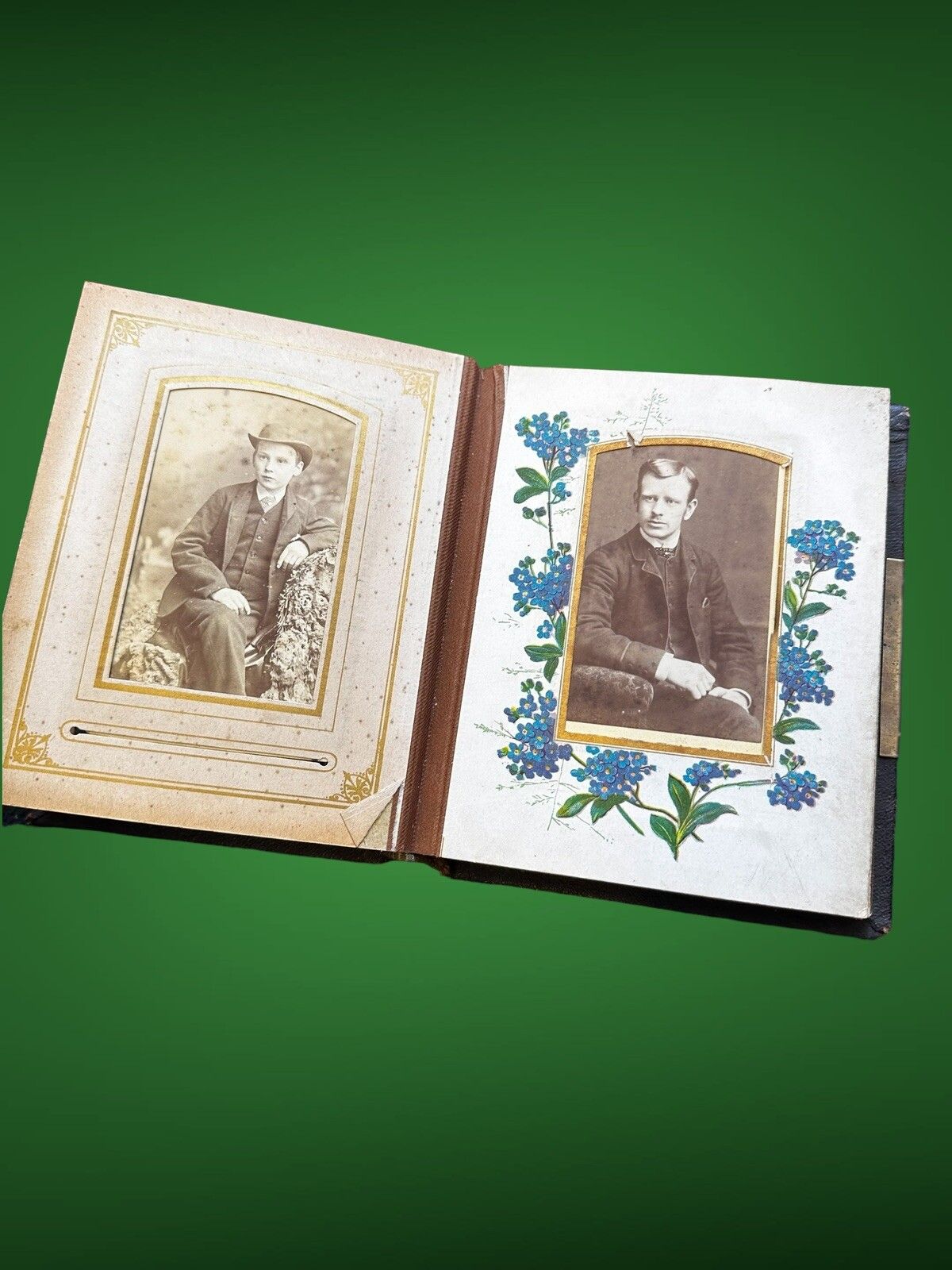 75.0 Antique Victorian Leather Photo Album With Original Photos photo