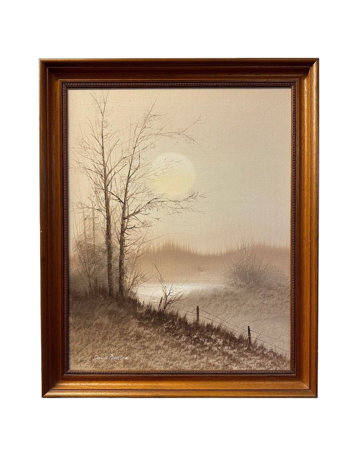 Original Vintage Signed Oil On Canvas, David Pearson, Full Moon Landscape Scene photo furniture