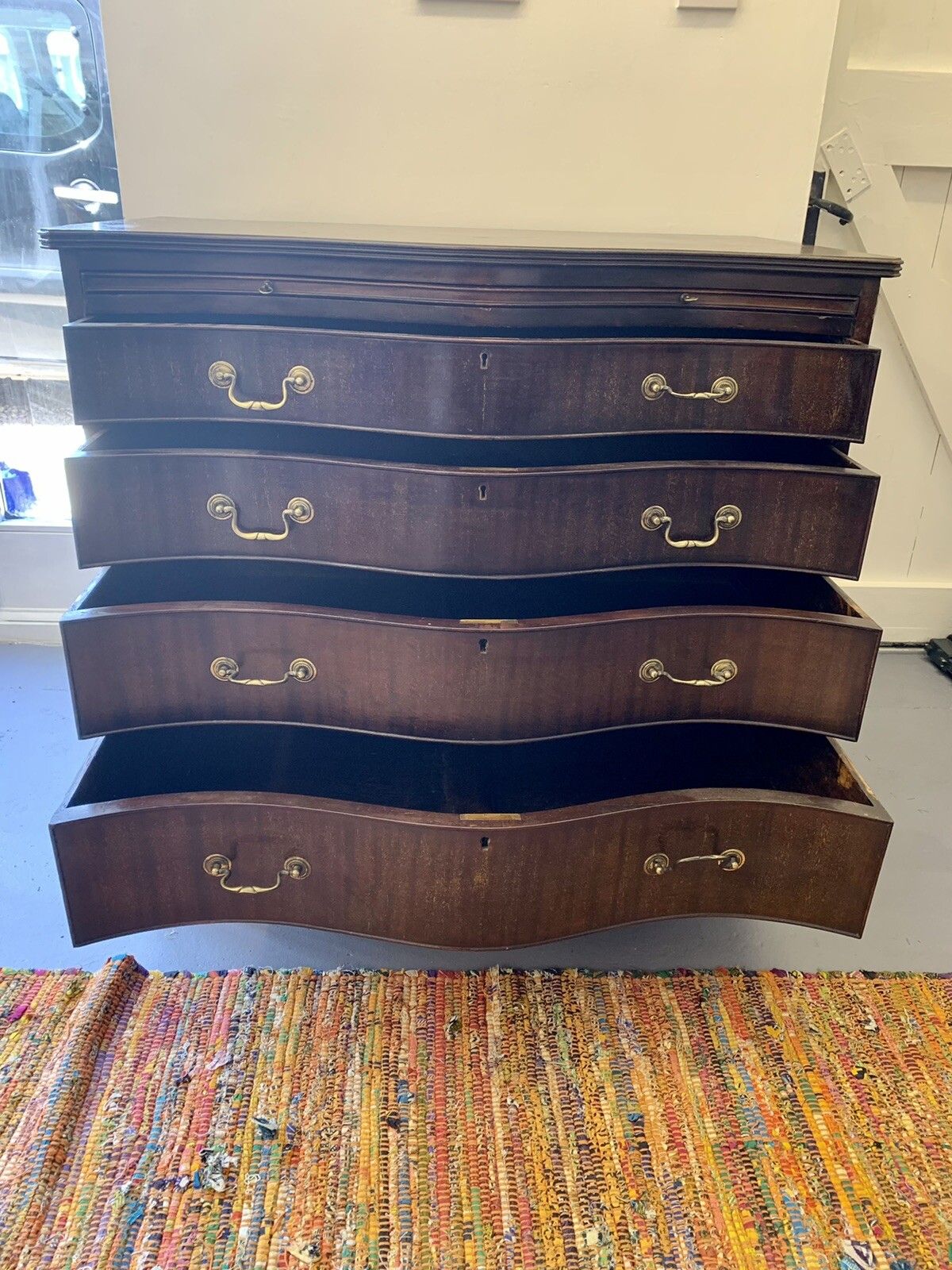 Vintage Georgian Style English Mahogany Serpentine Desk Chest Of Drawers photo vinterior