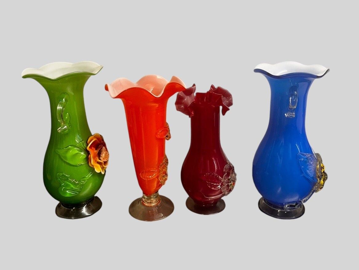 Mid Century Italian Coloured Glass Vase Collection  Pontil Mark  Interior Design photo for sale