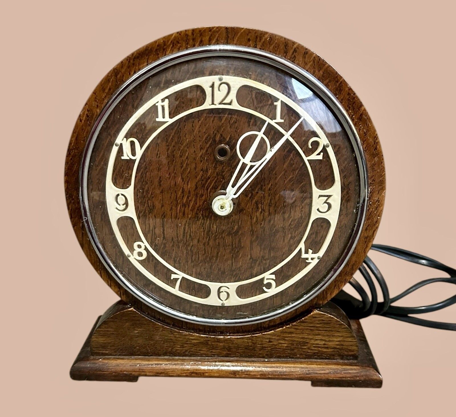 Art Deco Electric Stylish Oak Desk Mantle Clock, English, C1930 By Temco photo furniture