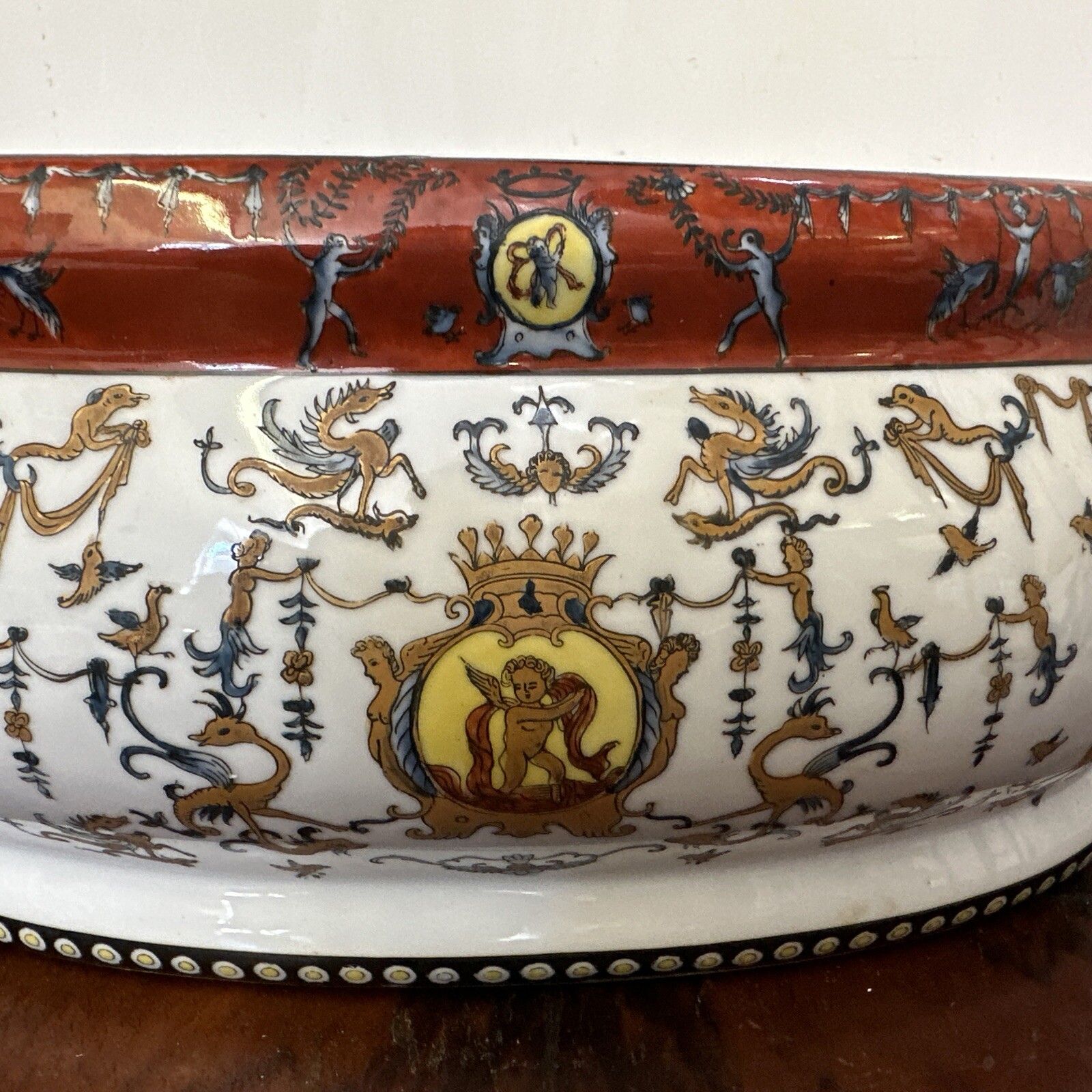 Chinese Toussi Court Badge Porcelain Plate Painted Art Pottery Large Centrepiece photo vinterior