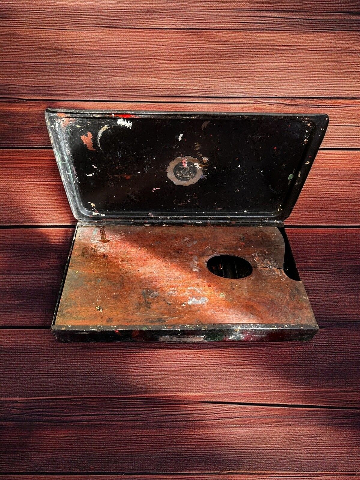 Antique Metal Japanned Reeves And Sons London Paint Box  With Pallet photo Home Decor