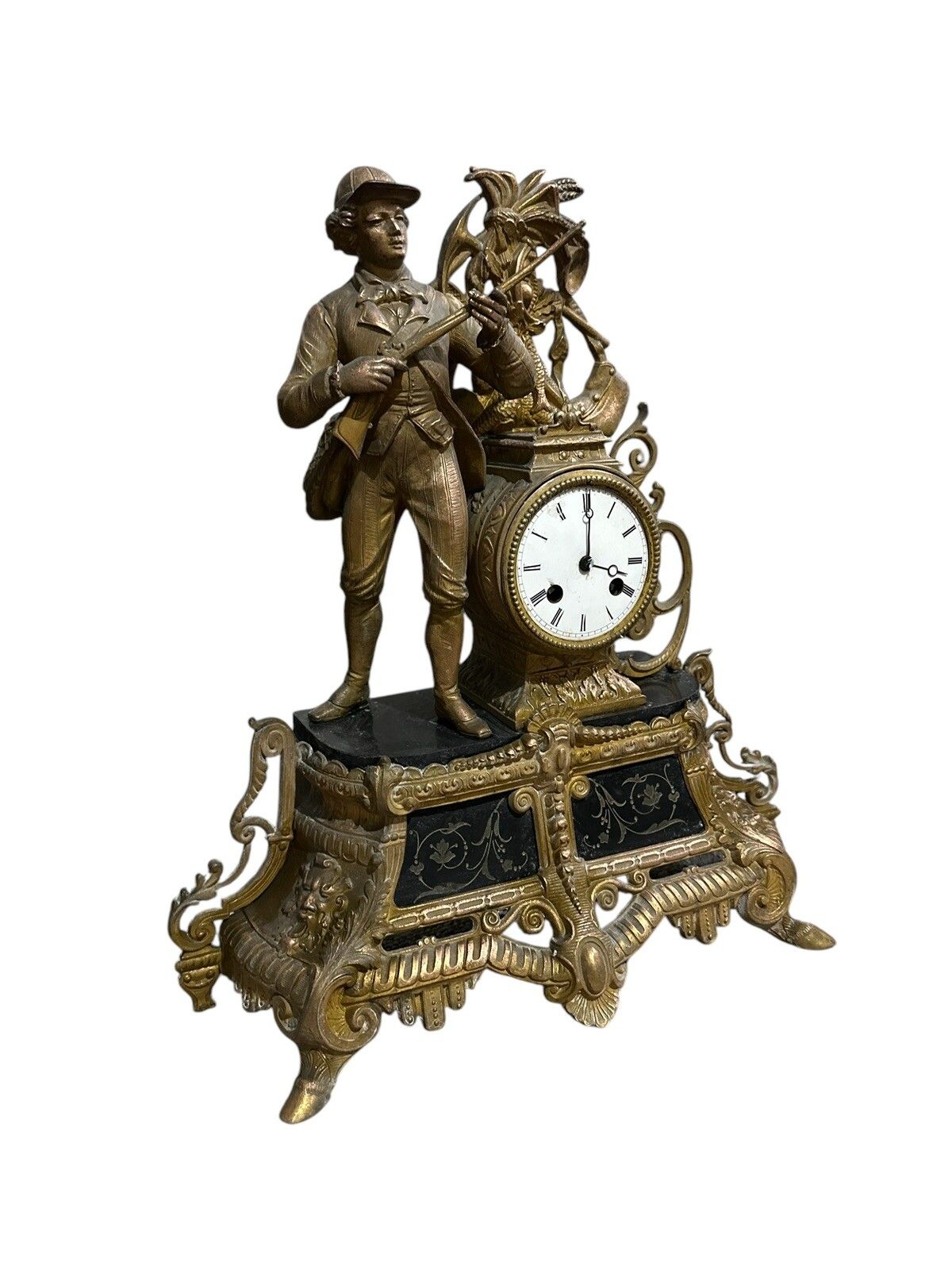 F Marti French Figural Bell Chime Mantle Clock Country House photo Home Decor