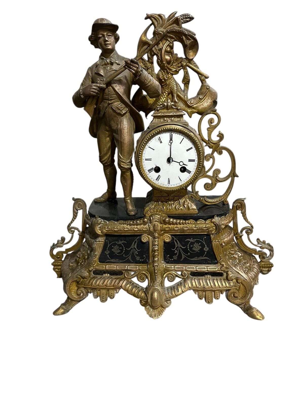 F Marti French Figural Bell Chime Mantle Clock Country House photo buy