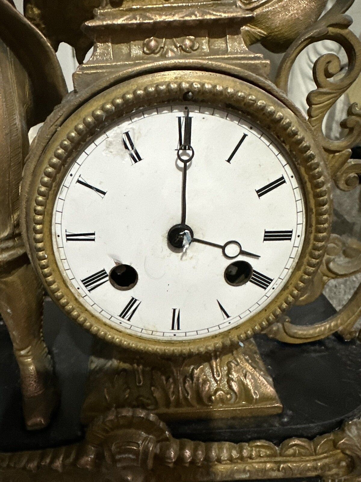 photo furniture F Marti French Figural Bell Chime Mantle Clock Country House