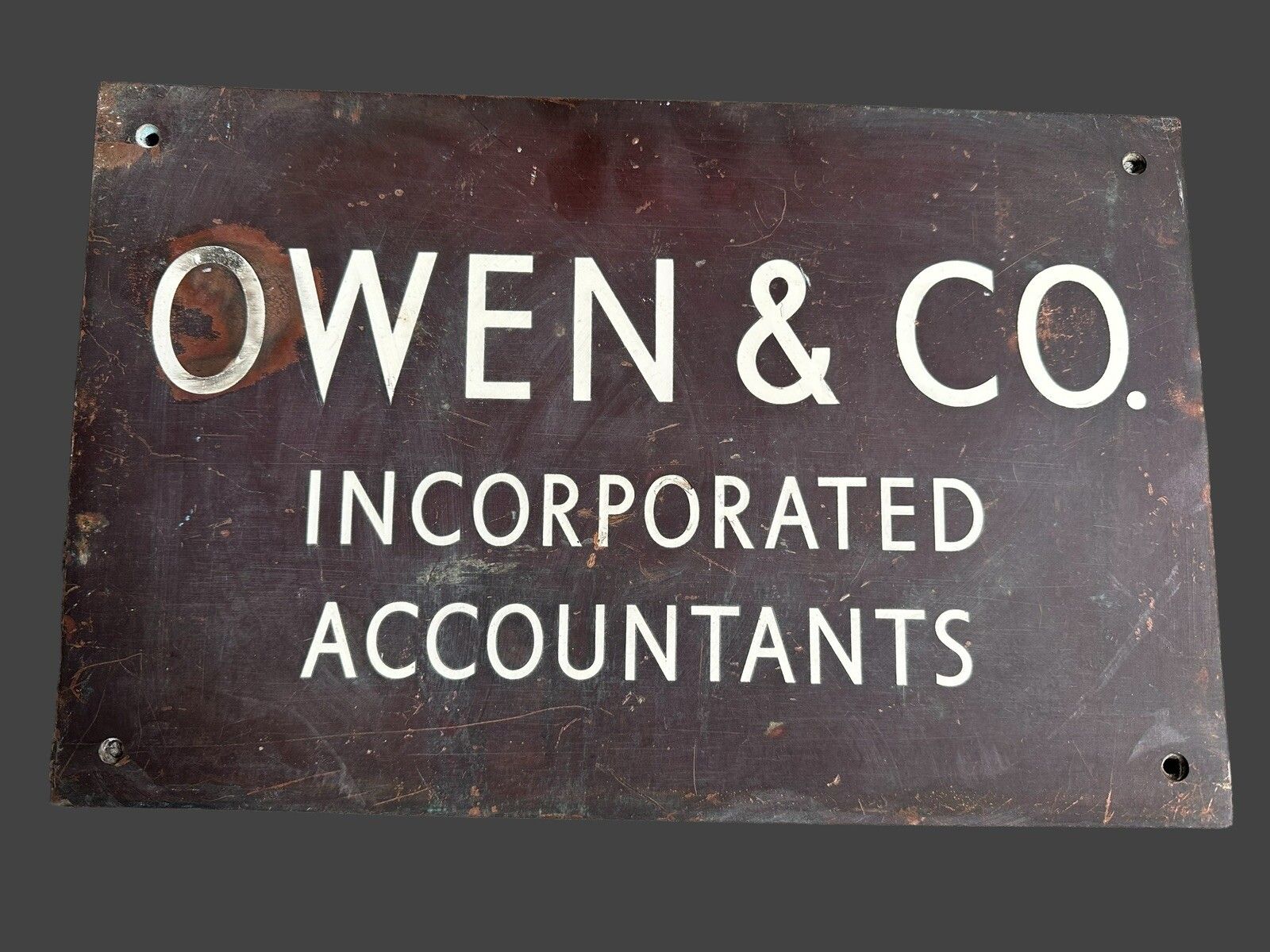 Old Commercial Sign, English, Bronze, Sign Written, Name Plaque, Circa 30’s