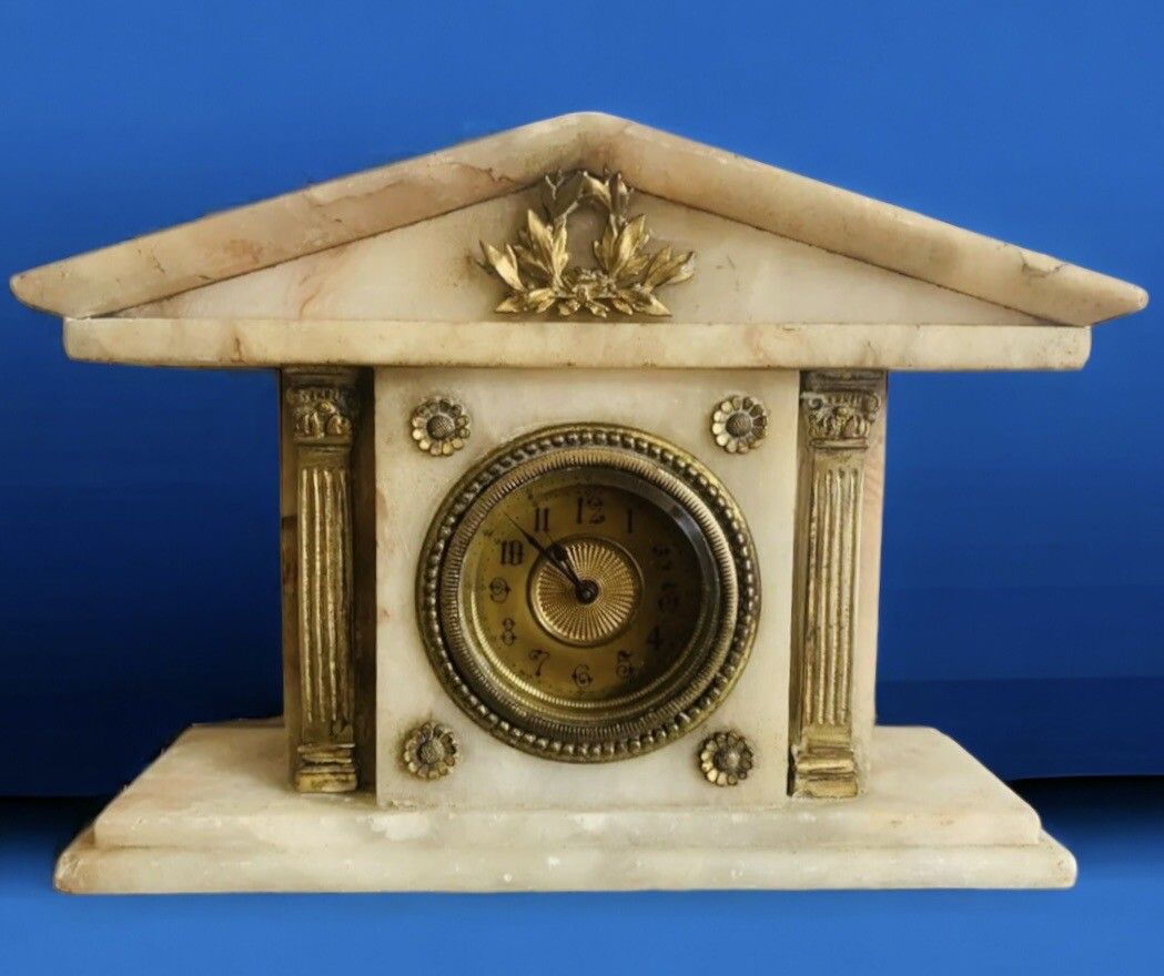 Antique Architecture Marble Miniature Mantle Clock Superb