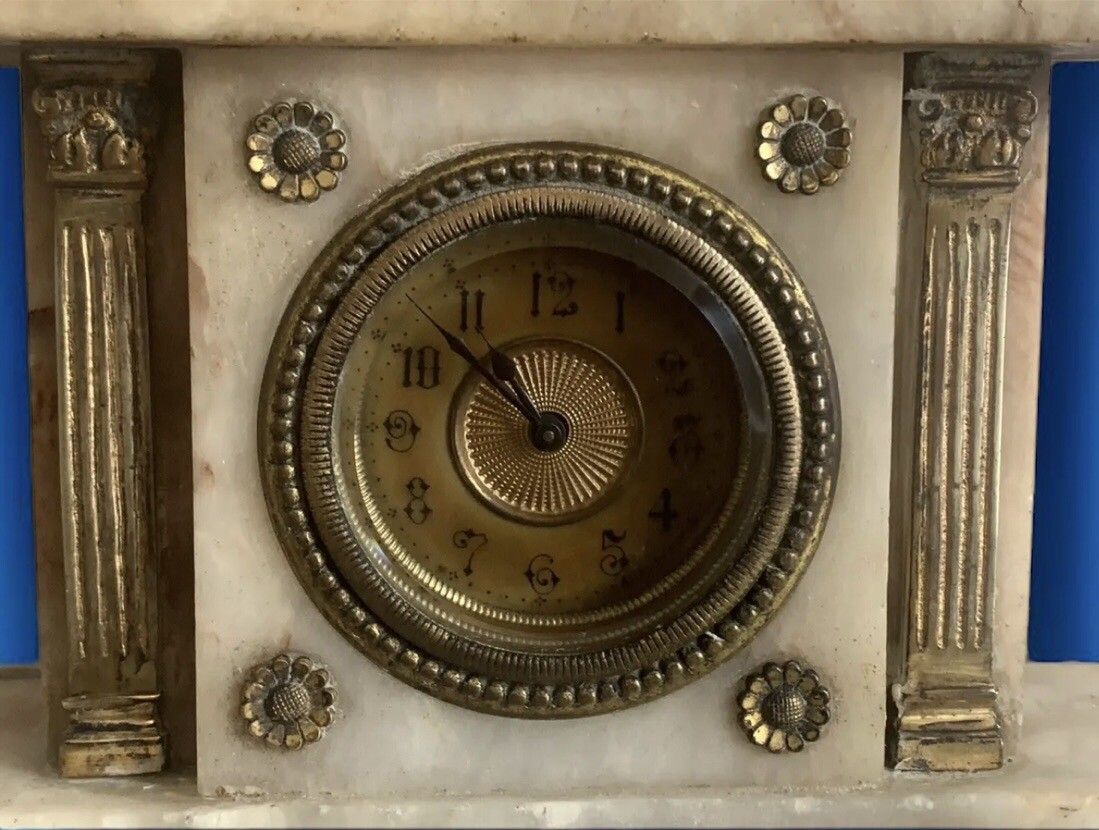 Antique Architecture Marble Miniature Mantle Clock Superb photo for sale