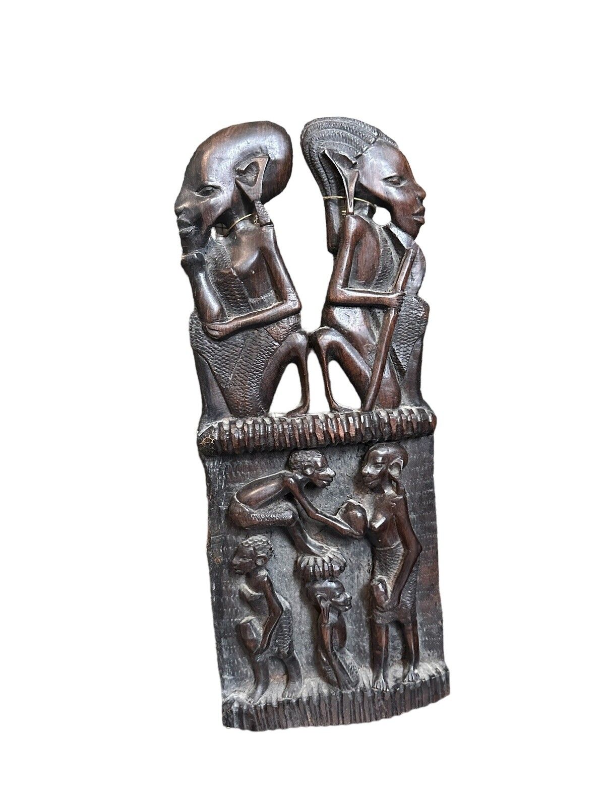 Antique Hand Carved Tree Of Life Wall Plaque 37cm Length