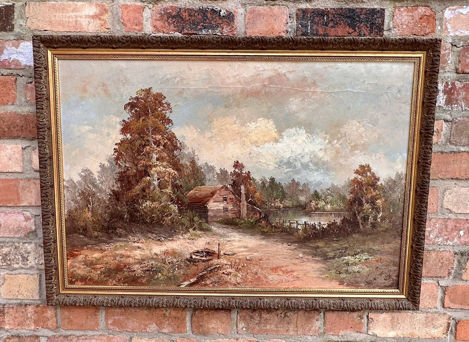 Original Oil Canvas  Painting Landscape Countryside Scene Signed 100 By 70cm
