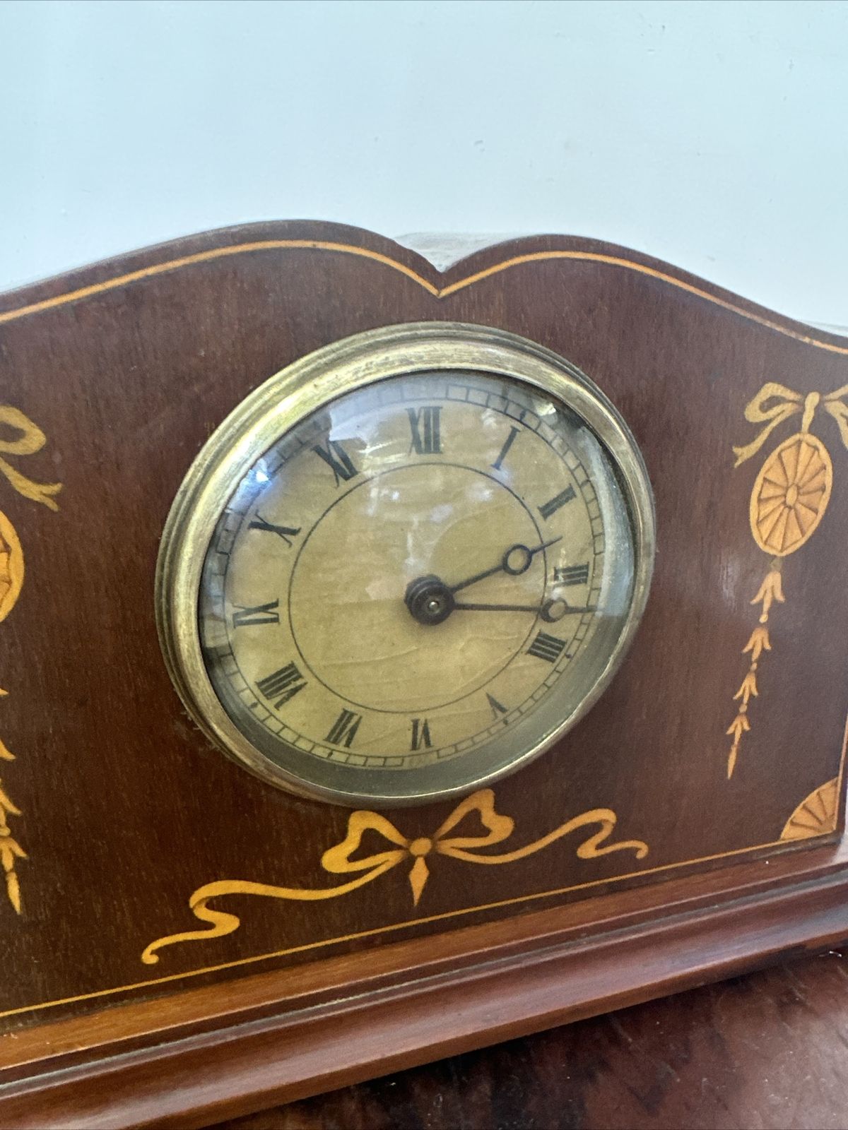Quality Edwardian Antique Inlaid Mahogany Eight Day Desktop Mantle Clock photo furniture