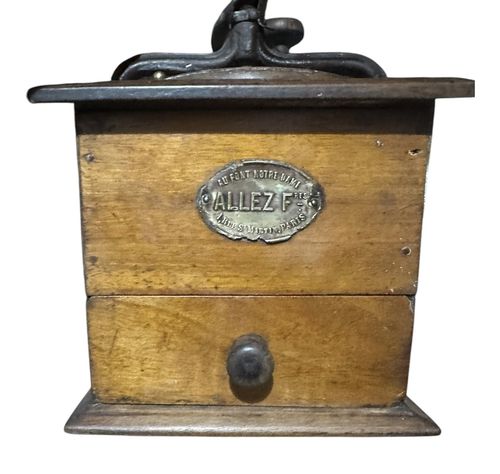 Allez Fred Antique Brass/Wood Hand Crank French Rustic Coffee Grinder/Mill photo vintage