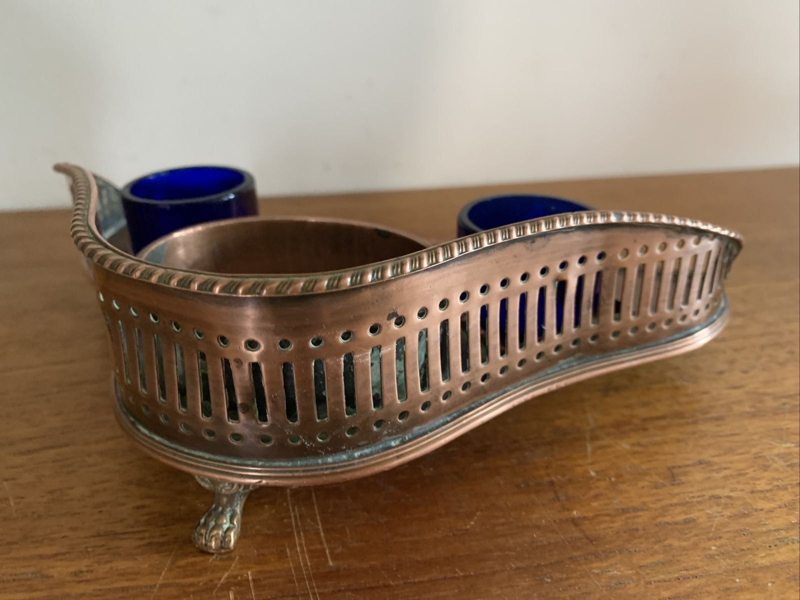 Stunning Copper Art Nouveau Inkwell Desk Stand Footed photo for sale
