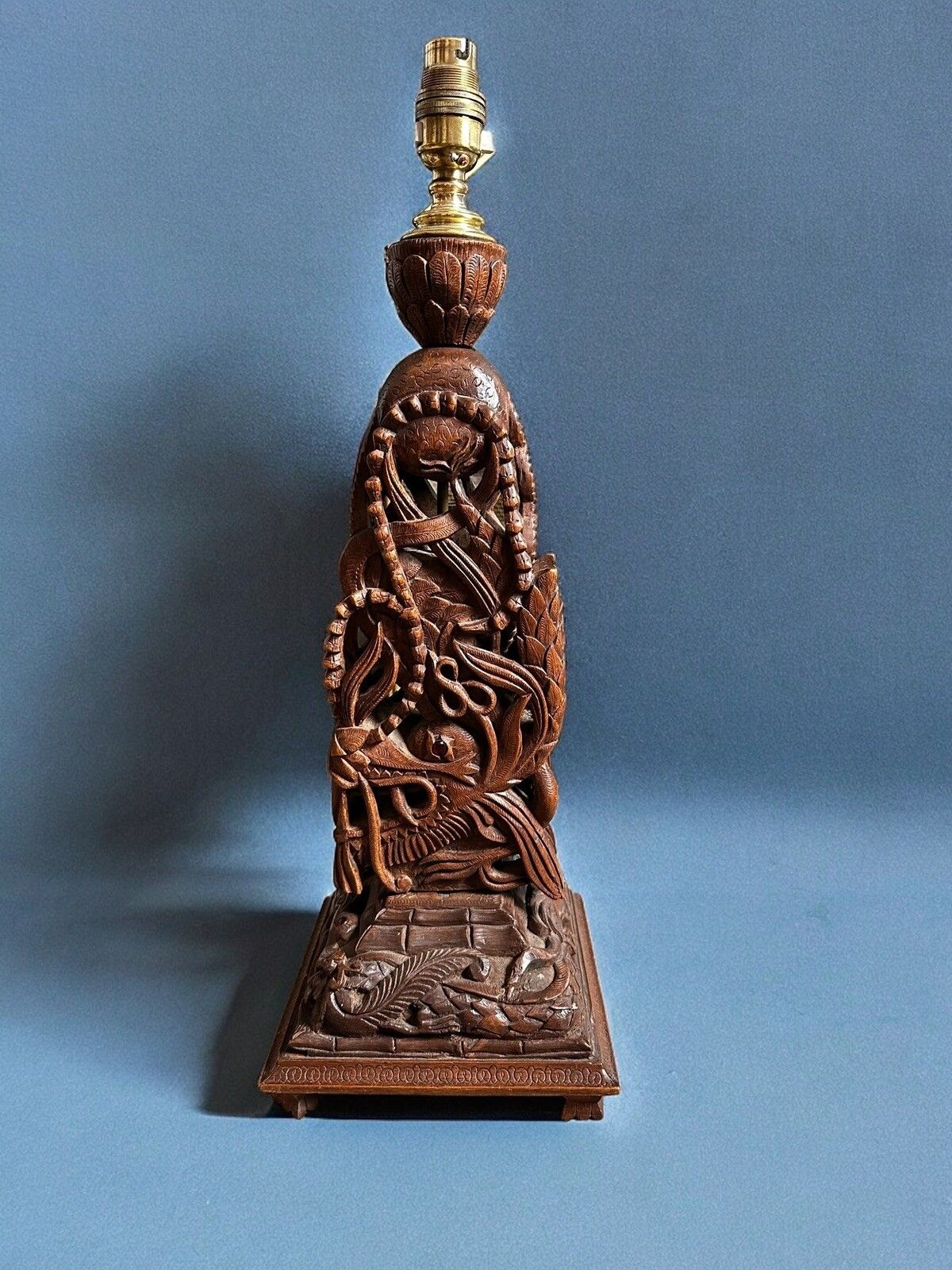 Superb Vintage Intricately Carved Oriental Dragon Lamp Folk Art 50cm High