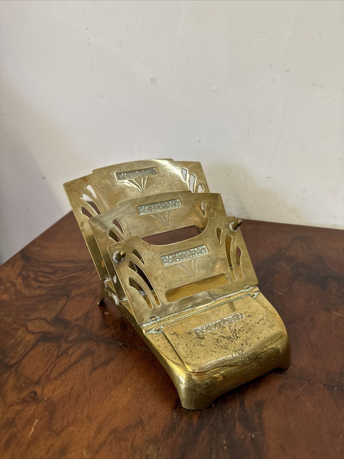 Art Deco Brass Desk Letter Rack Ink Well Desk Prop