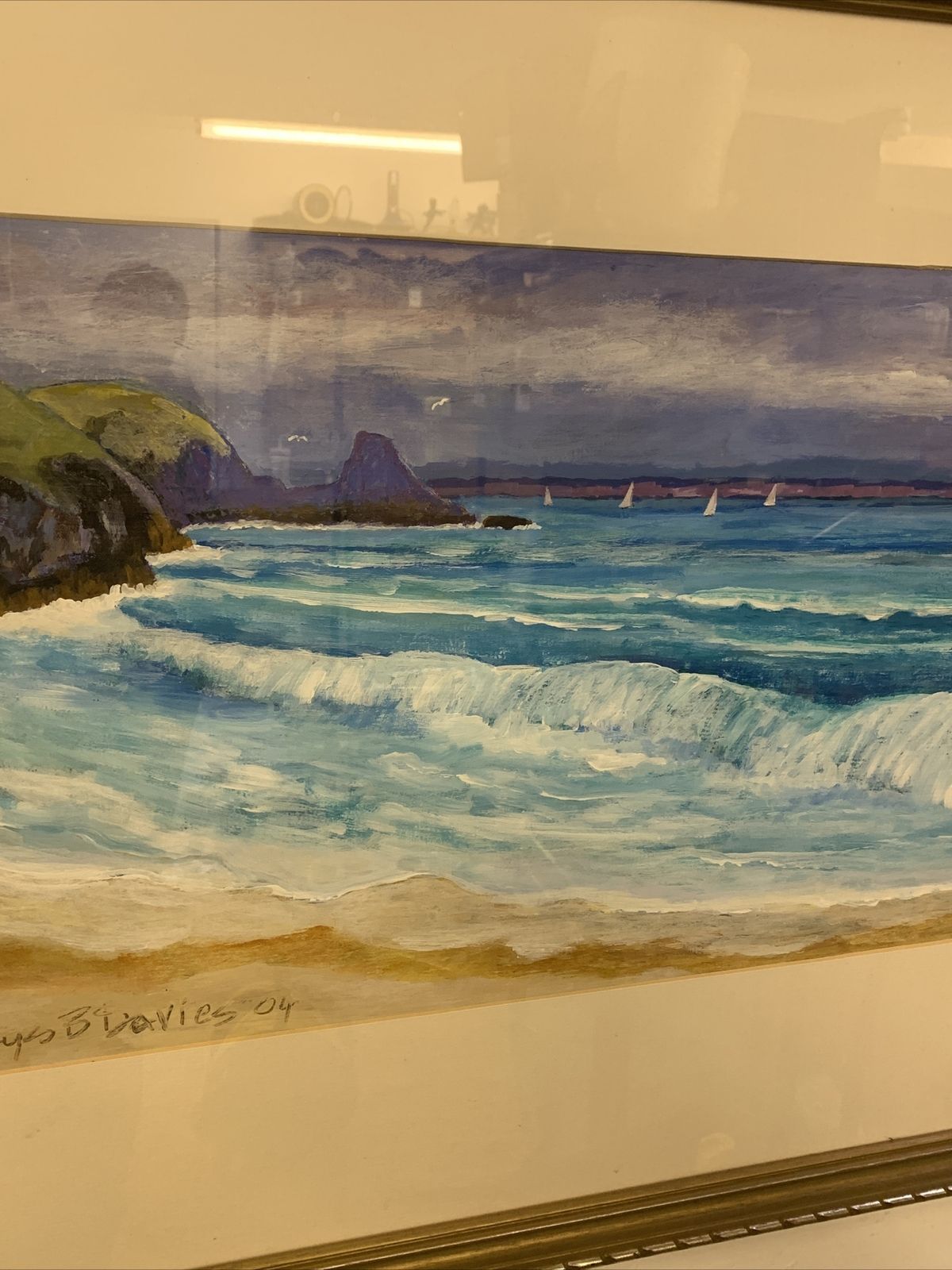 Original Signed Painting Seascape Seaside Scene Pembrokeshire Rhys B Davies photo Art