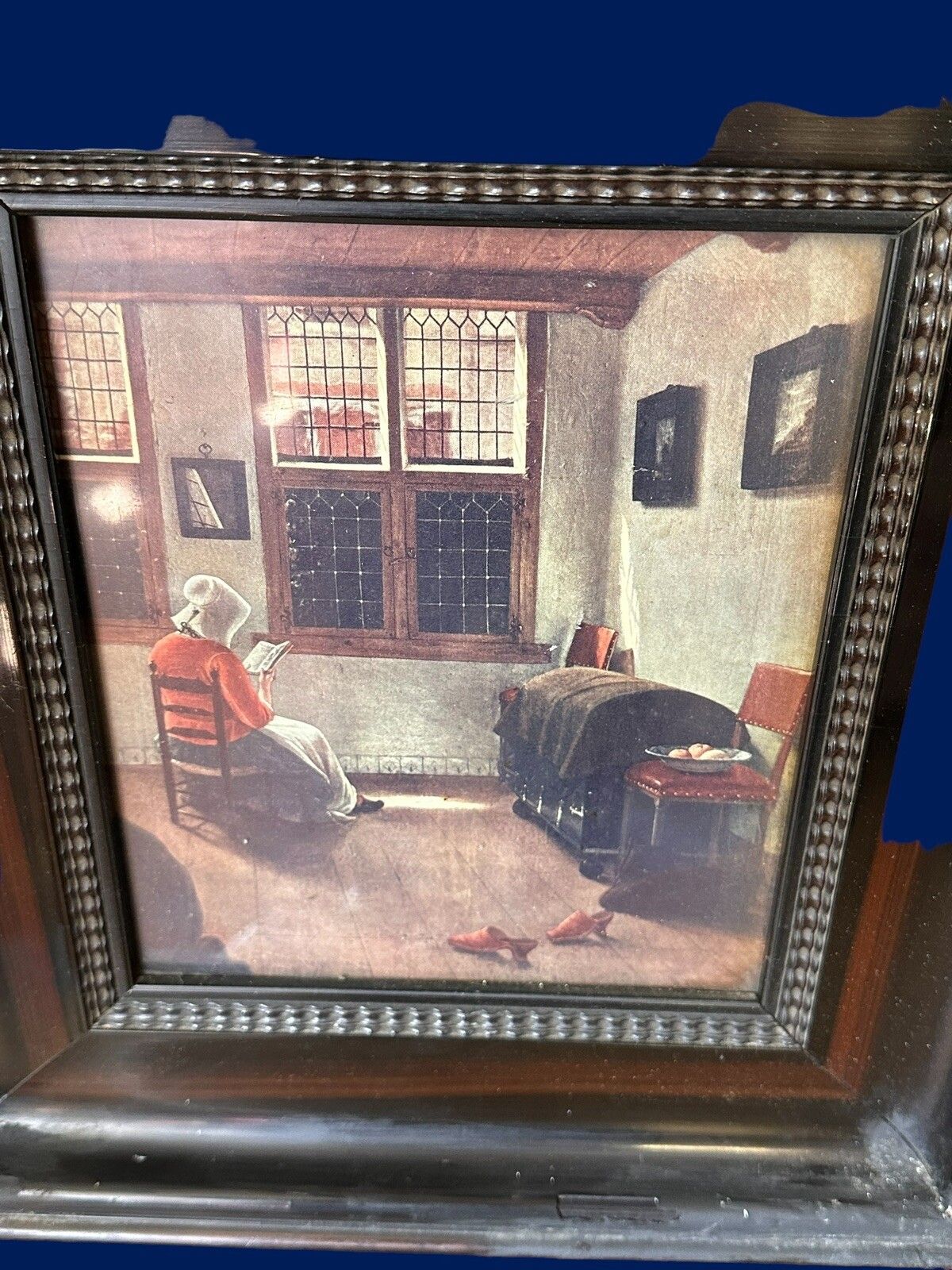 Antique 19th C Lithograph Dutch Interior Reading Wonan By Pieter De Hooch photo furniture