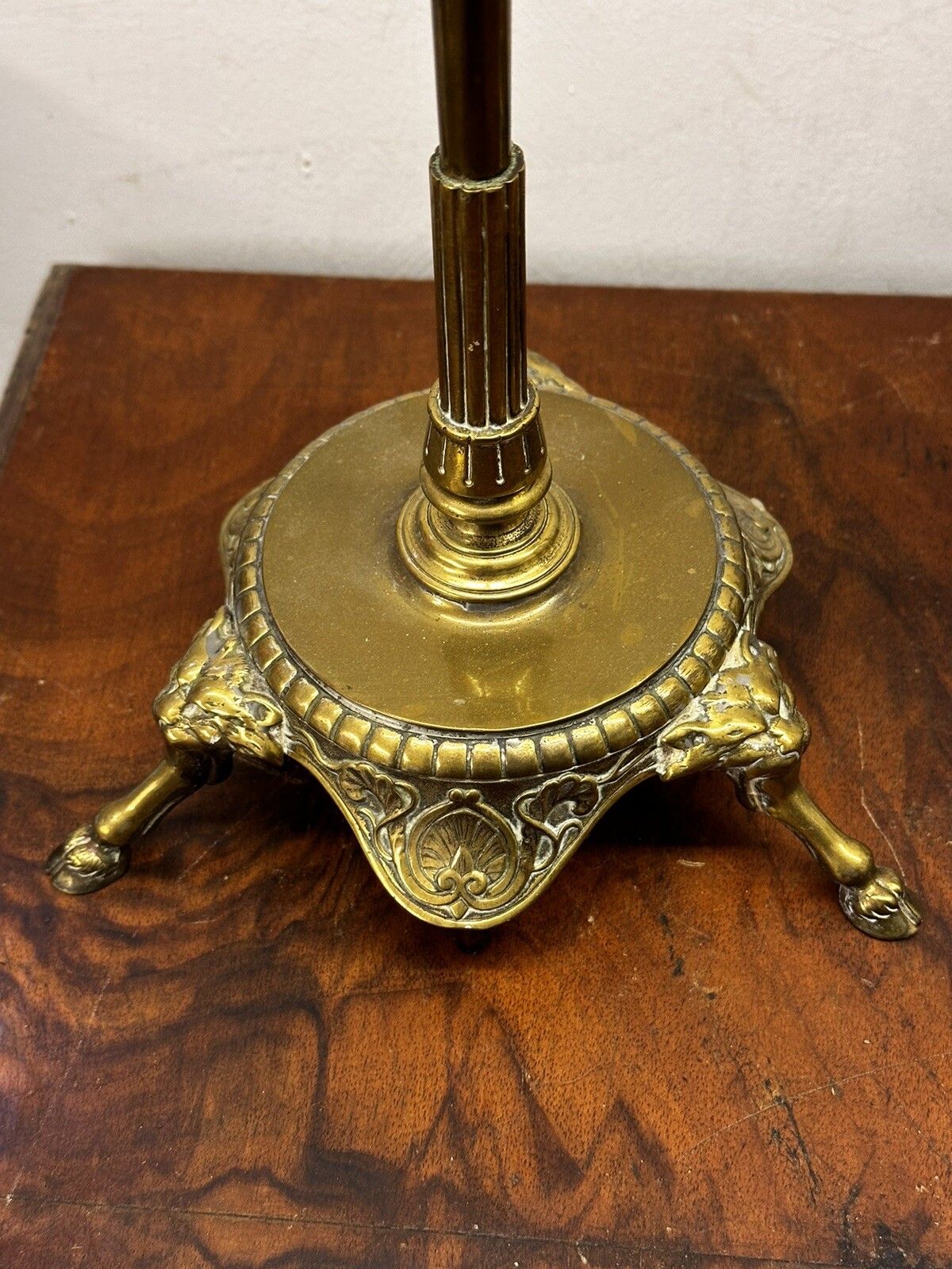 19th C Victorian Pillar Brass Candles Outstanding  With Crystal Drops photo 165.0