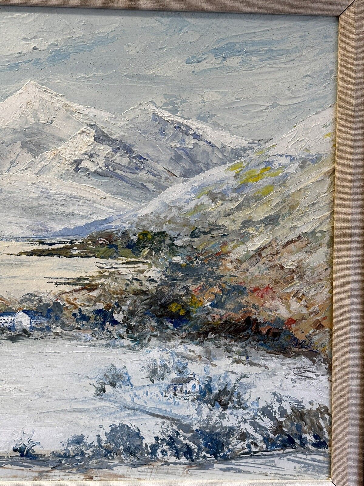 Mid Century Mountain Landscape Impasto Oil Painting 69cm By 57cm photo for sale