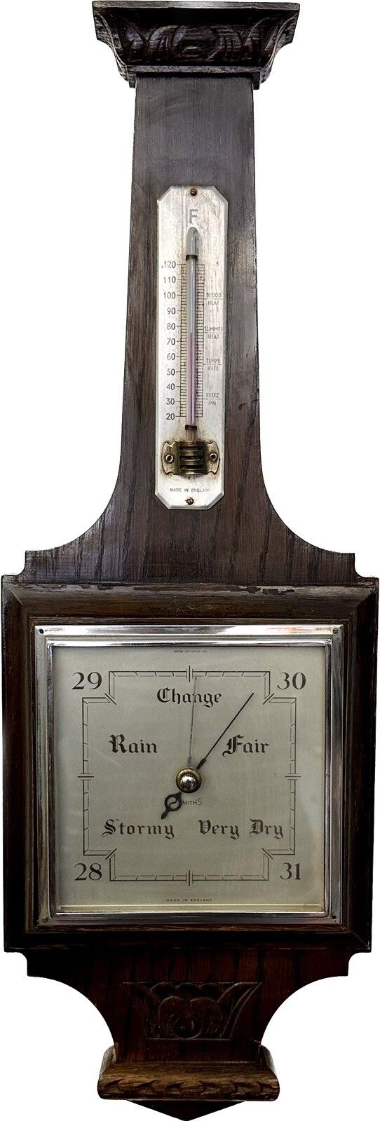 Superb Art Deco Oak Smiths England Weather Barometer photo 65.0