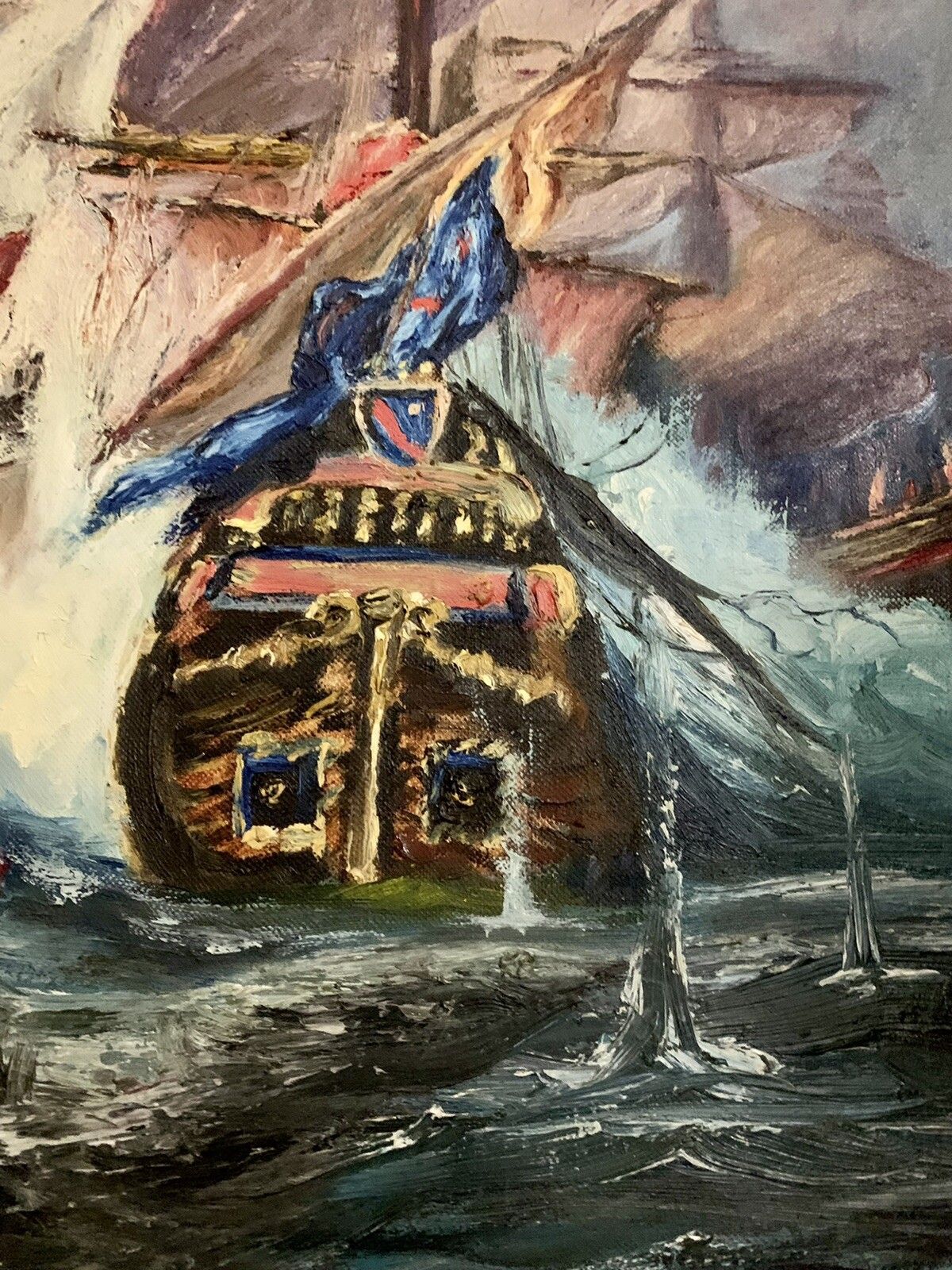 Original Mid Century Oil On Canvas Nautical Maritime Painting Signed 69cm X 59 photo Art