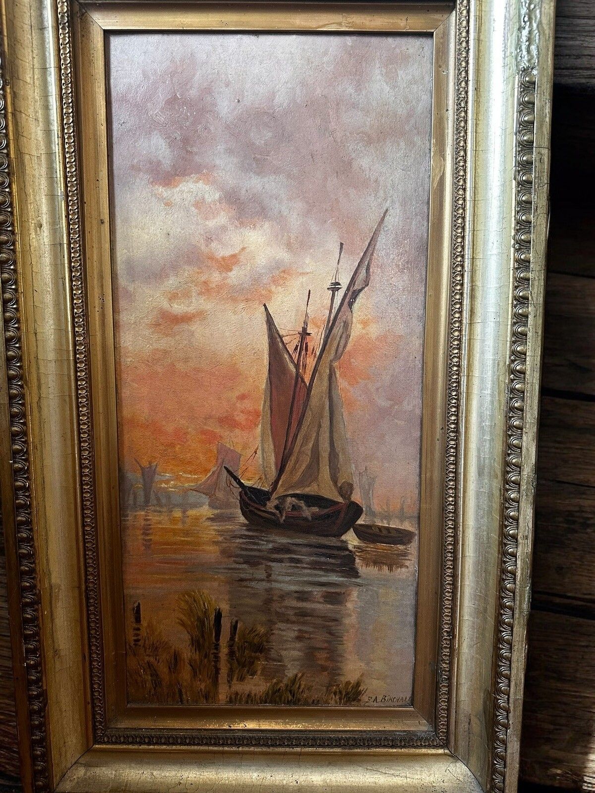Antique 19th Century Signed Marine Nautical Painting photo furniture