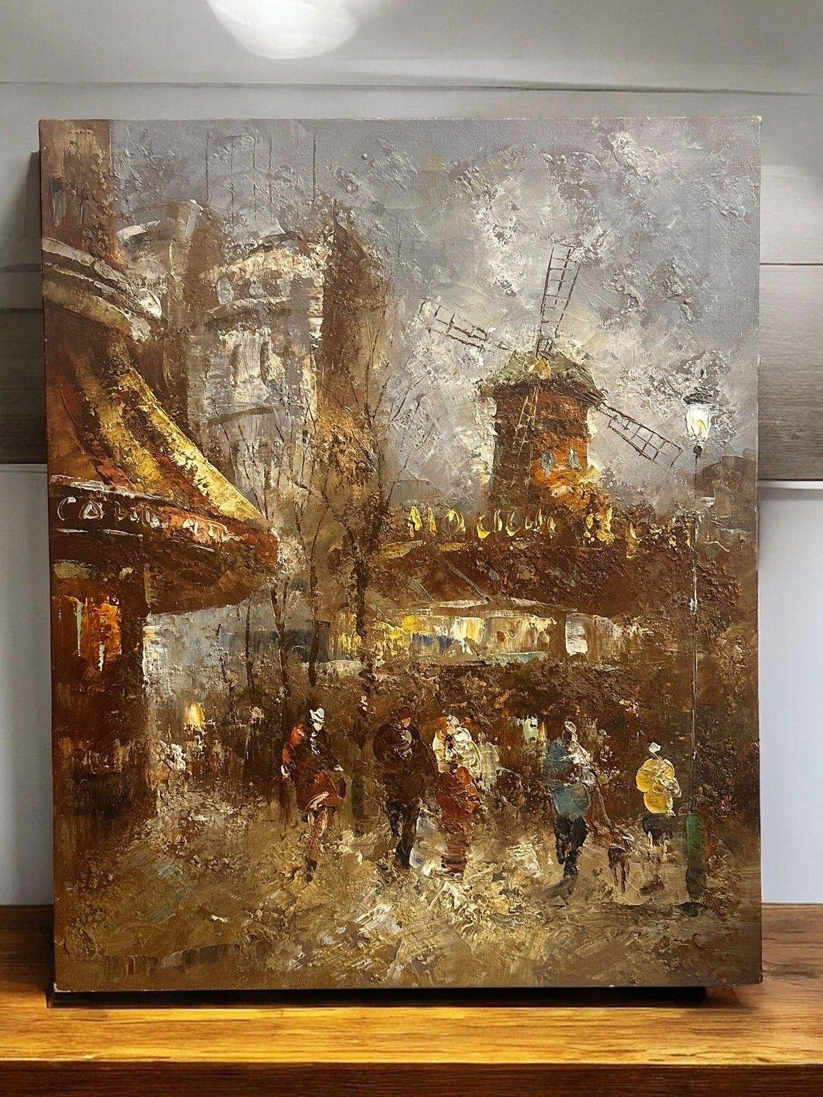 Mid Century Paris Moulin Rouge Rouge Impasto Oil On Canvas Painting 62x50cm