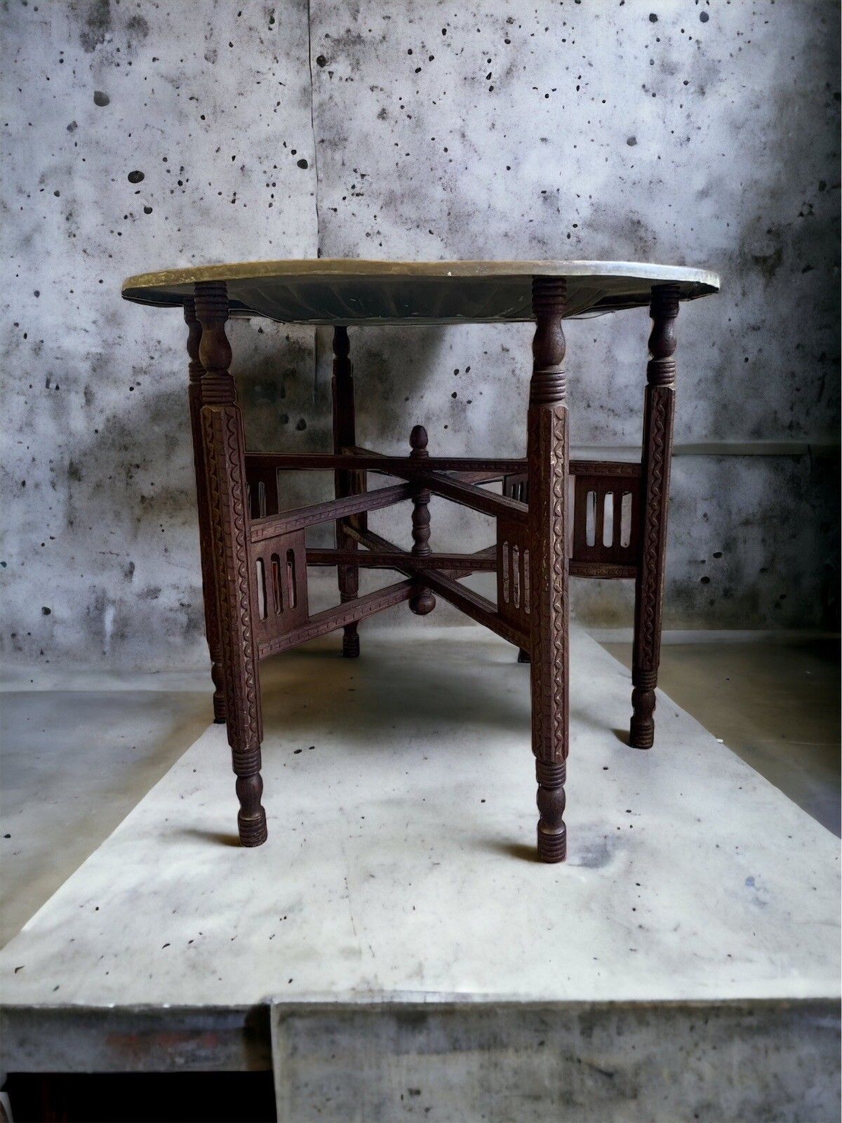 Antique 19th C Copper Top Folding Middle Eastern Table photo furniture