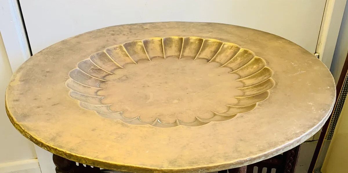 Antique 19th C Copper Top Folding Middle Eastern Table photo for sale
