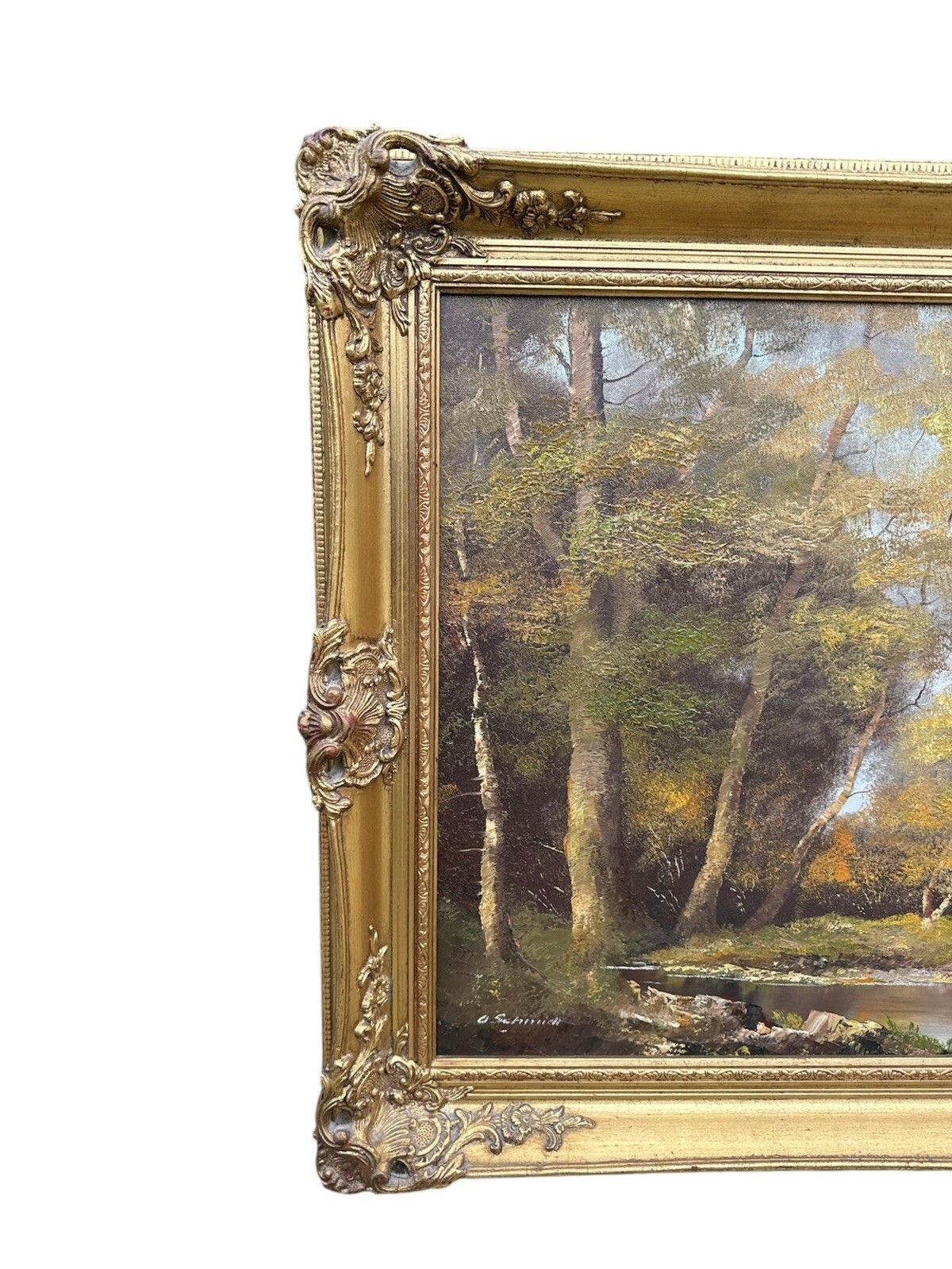 Signed O. Schmidt River Landscape  Oil On Canvas  Large 115.5 Cm 65 Cm. photo Art