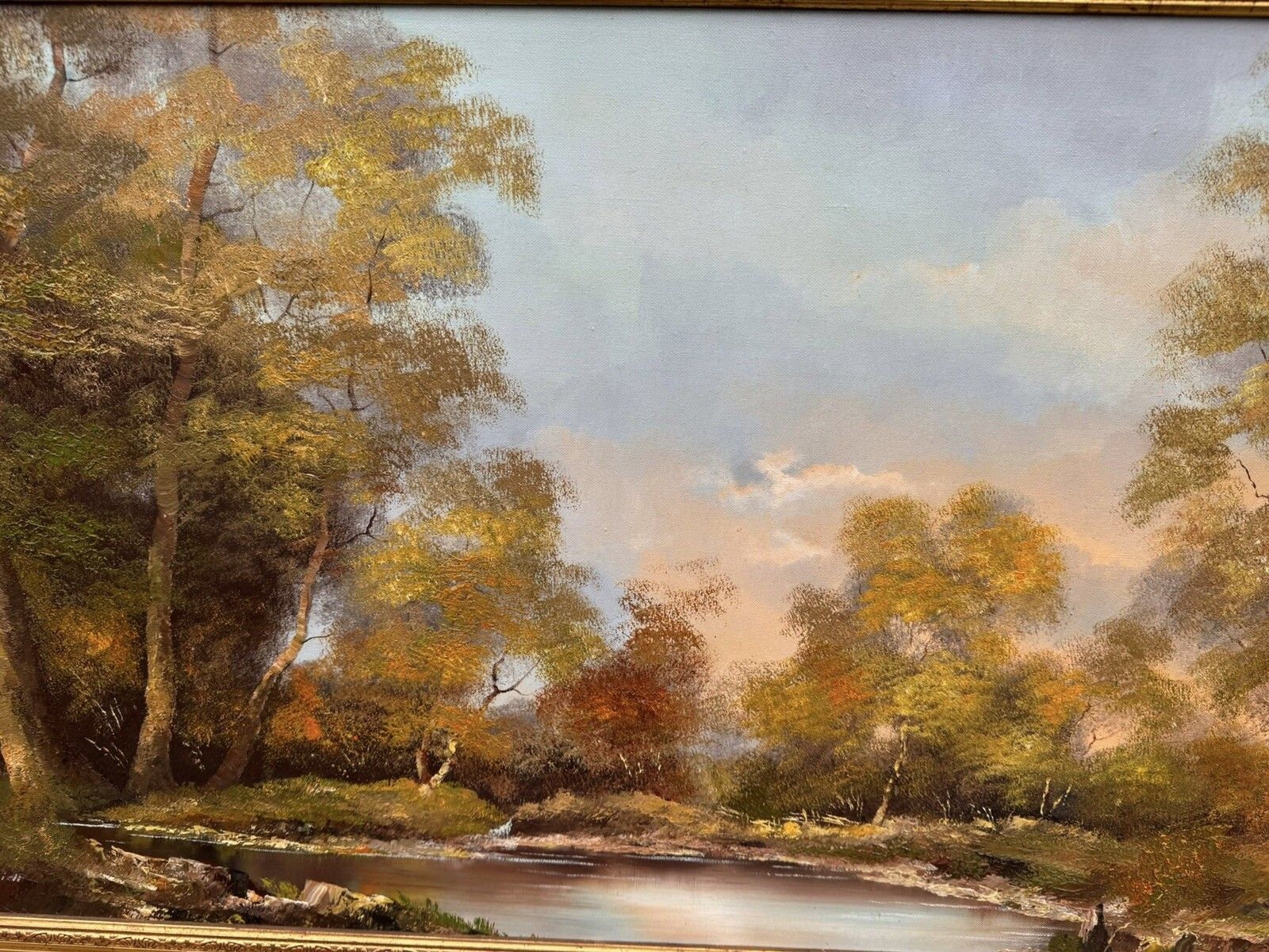 Signed O. Schmidt River Landscape  Oil On Canvas  Large 115.5 Cm 65 Cm. photo vinterior