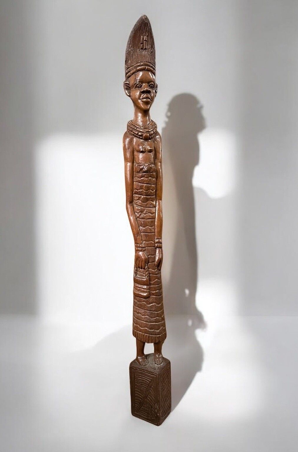 Antique Large Wood Carved African Woman Over 3.5 Foot High