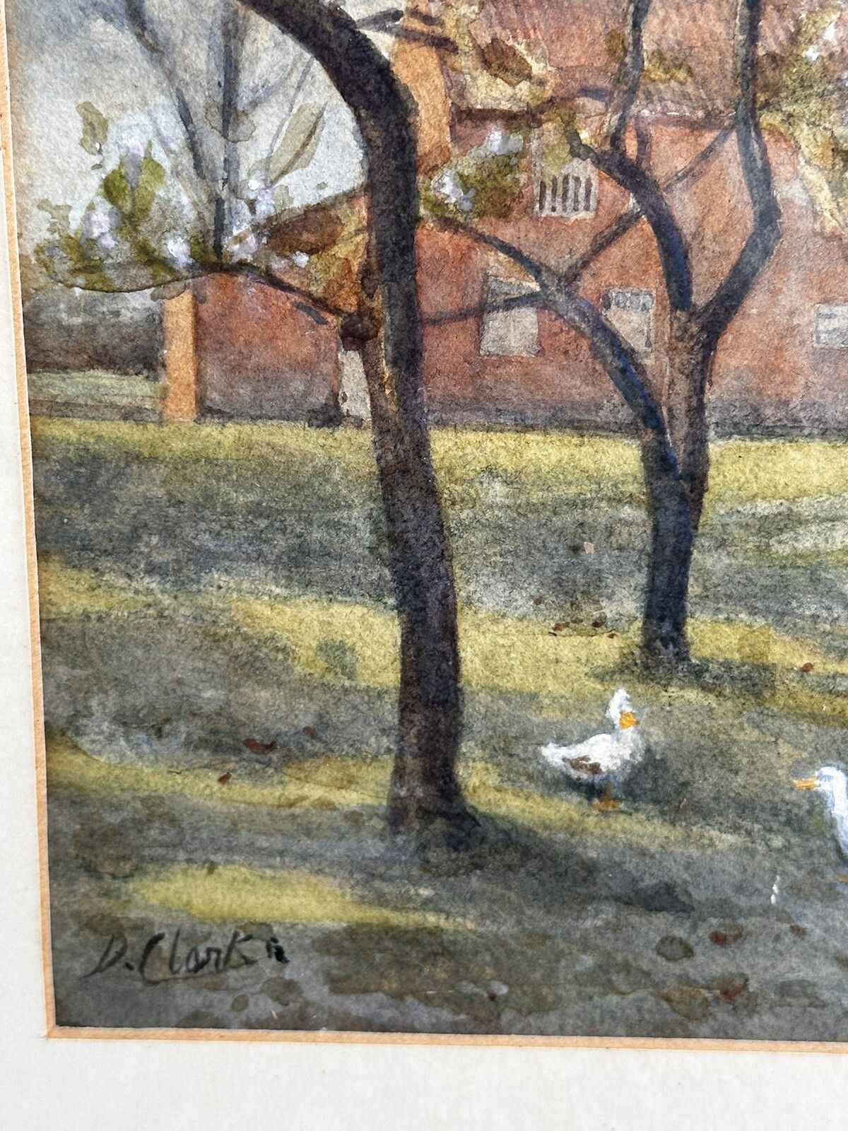 19th Century Painting Farm Duck Scene Signed By Artist Framed And Glazed photo vinterior