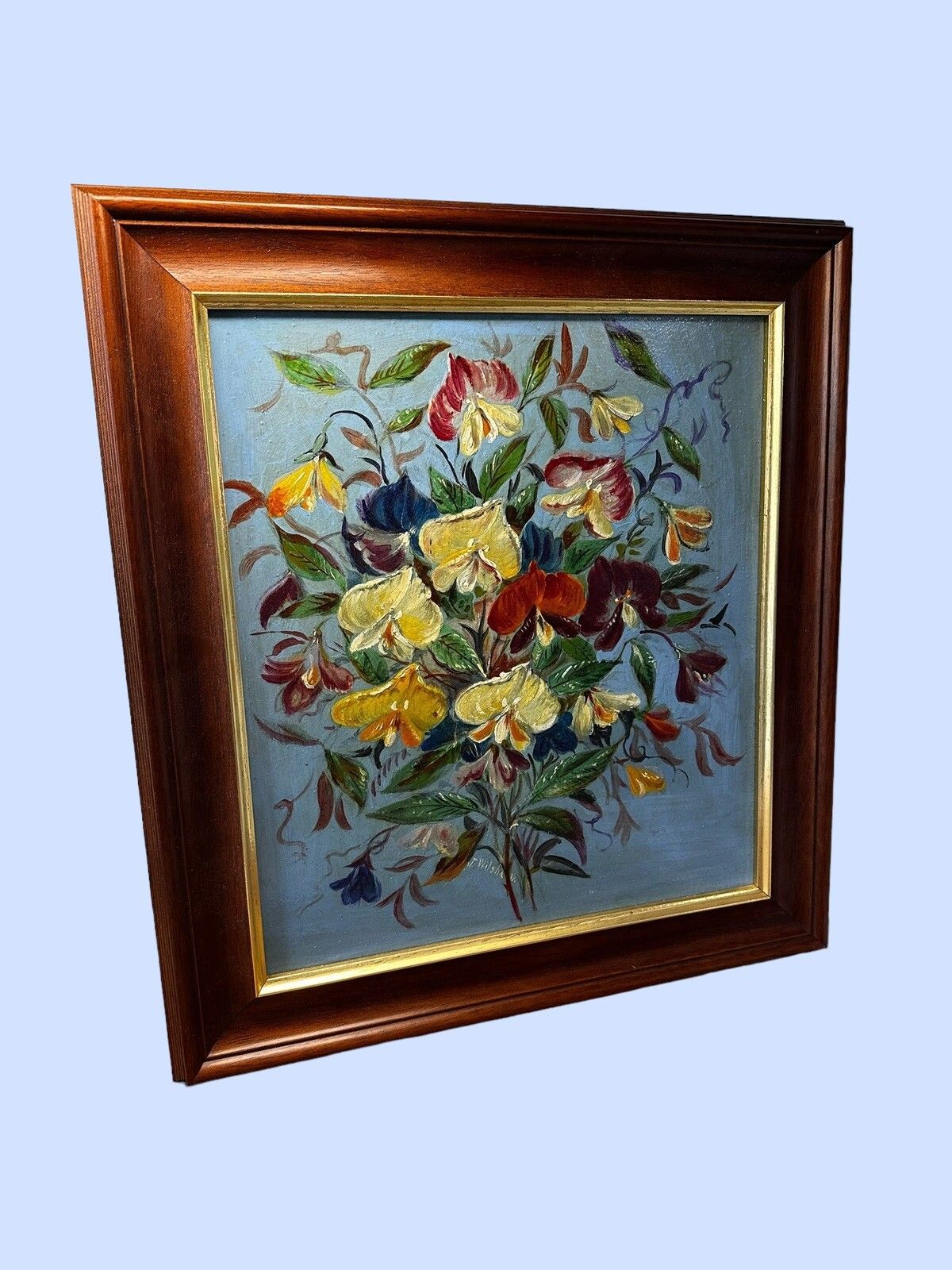 Super Mid Century Botanical Still Life Oil Painting Signed 42cm By 38cm photo for sale
