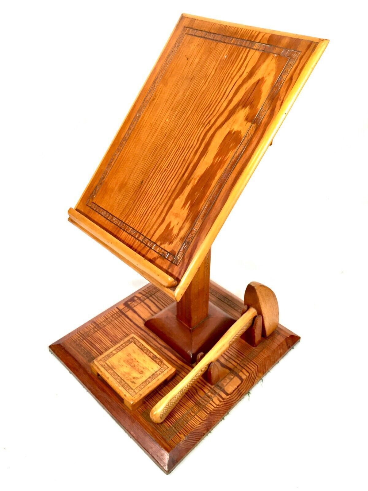 Antique Masonic Interest   20th Century Wooden Lectern & Gavel Block Book Stand