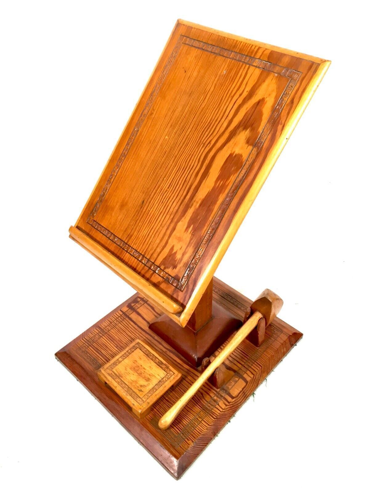 Antique Masonic Interest   20th Century Wooden Lectern & Gavel Block Book Stand photo for sale
