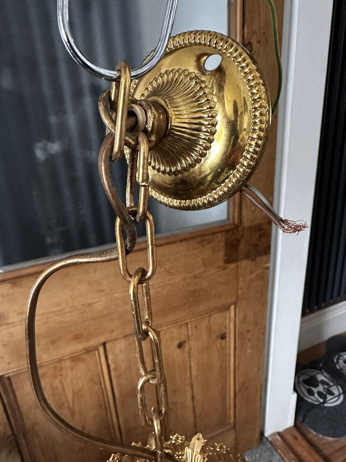 Mid Century Gold Plated And Crytstal Chandelier With Wires And Rose photo Lighting