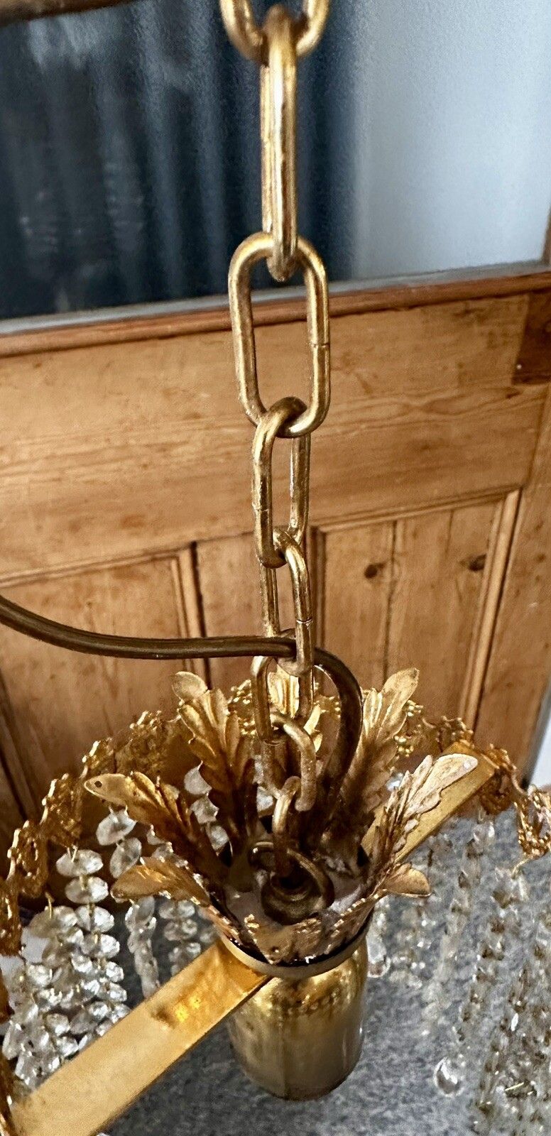 Mid Century Gold Plated And Crytstal Chandelier With Wires And Rose photo 95.0