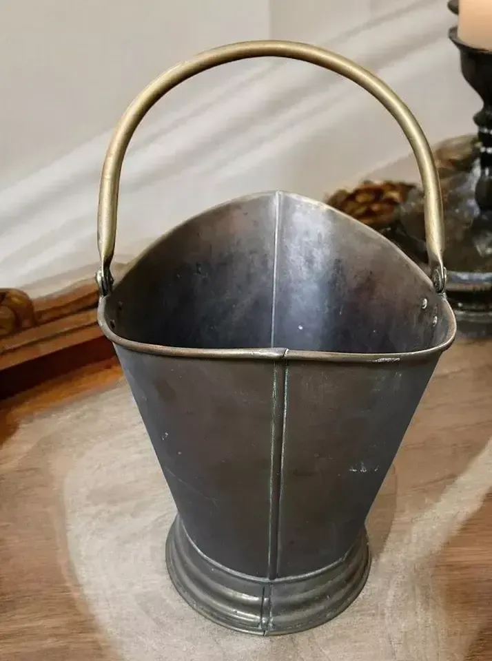 Antique Country House Large Heavy Brass Fireside Coal Log Scuttle Bucket photo furniture
