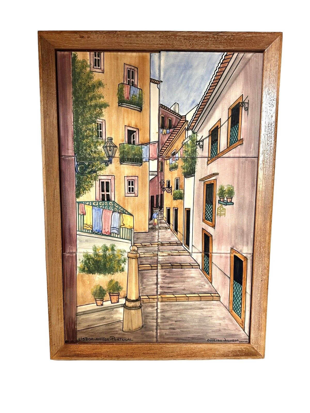 Reclaimed Mid Century Hand Painted Wall Tiles Street Scene Portugal  C1970’s