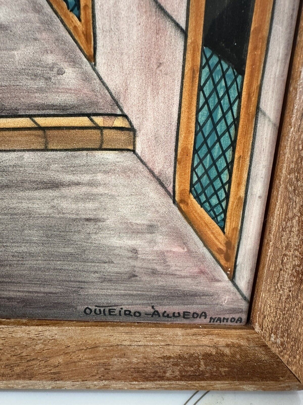 Reclaimed Mid Century Hand Painted Wall Tiles Street Scene Portugal  C1970’s photo Art