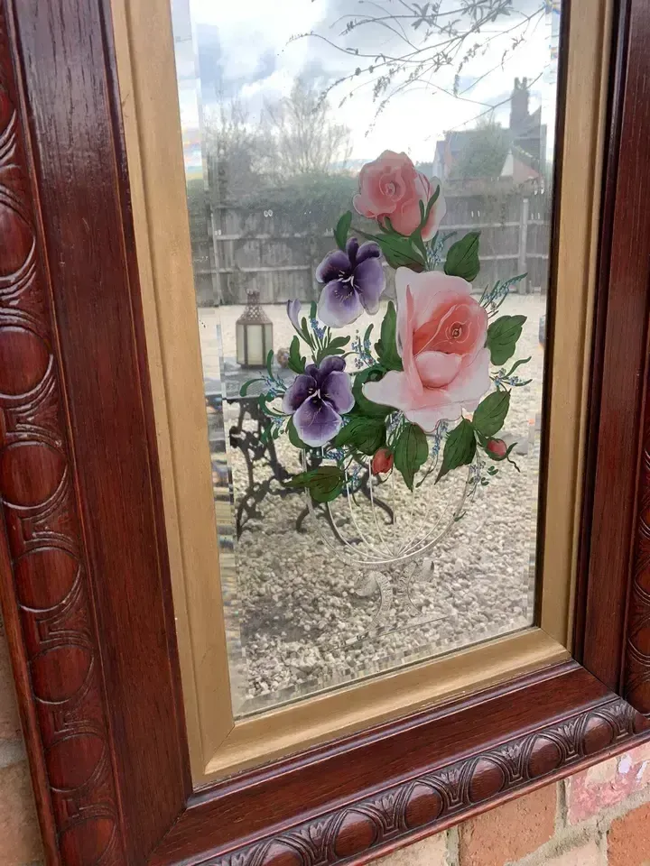 Outstanding Victorian 19th Century Hand Painted Wall Mirror Bevelled Glass ￼ photo for sale