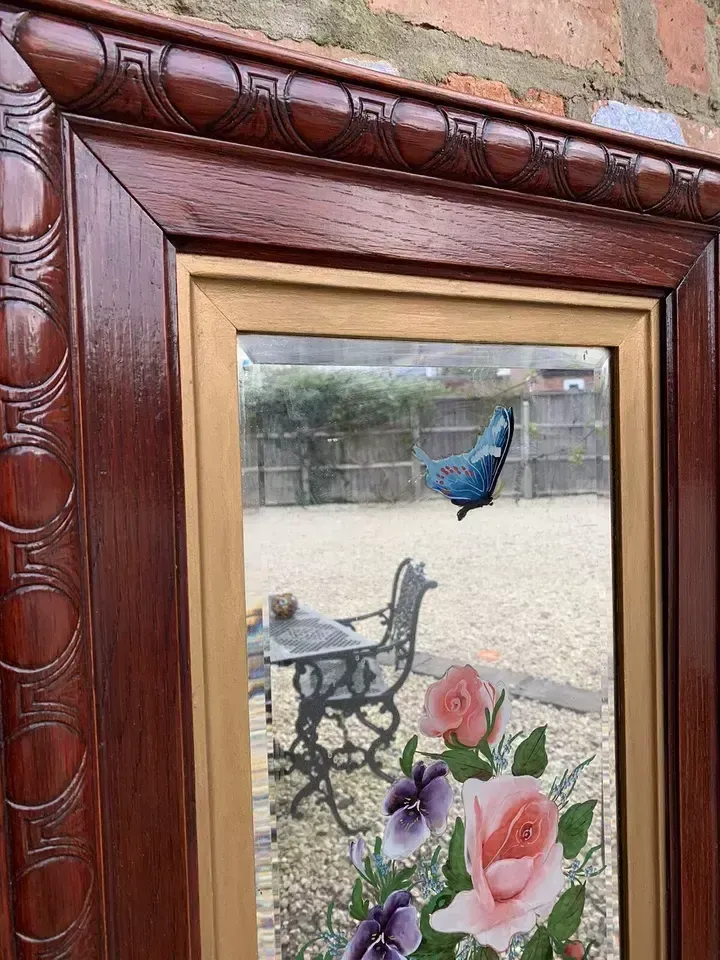 Outstanding Victorian 19th Century Hand Painted Wall Mirror Bevelled Glass ￼ photo 165.0