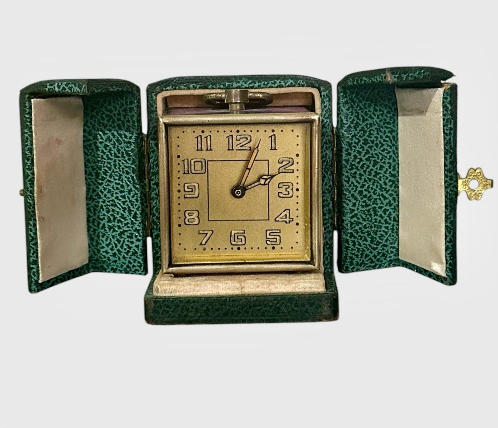 Art Deco French Enamelled Brass Mechanical Timepiece Clock Working photo furniture