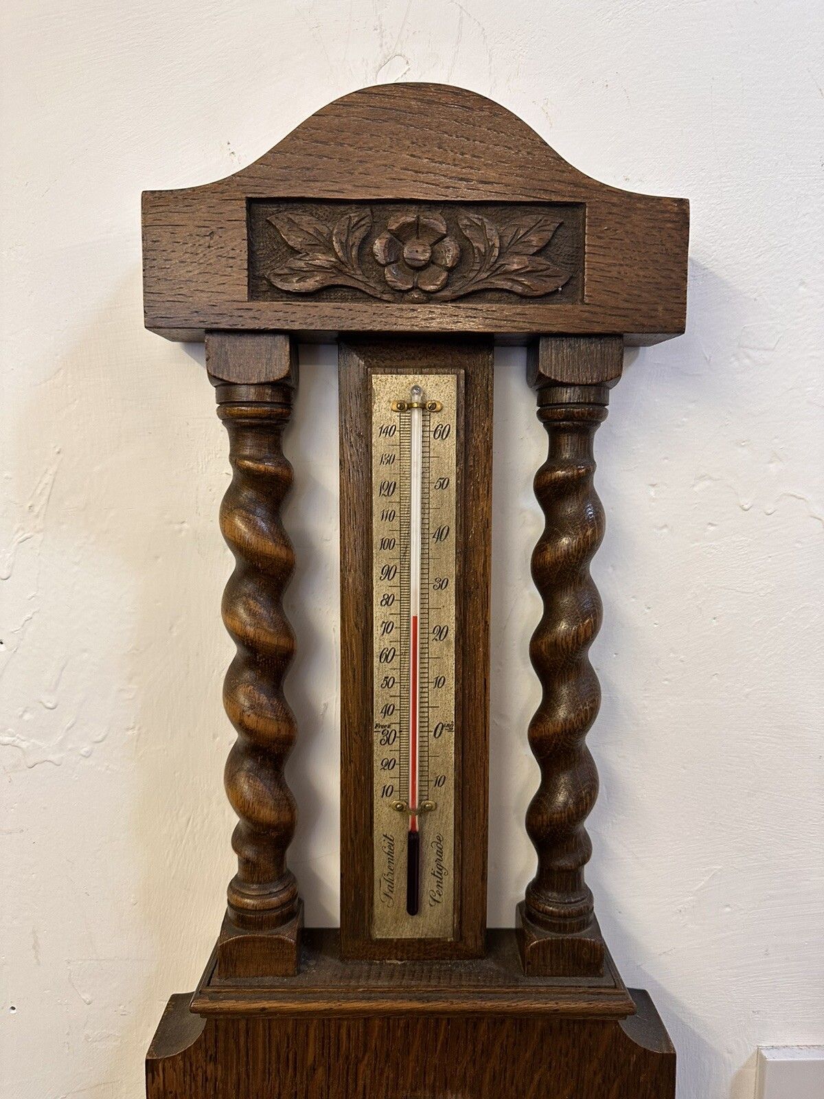 Superb Art Deco Oak Barley Twist Weather Barometer Tyco’s  England photo 125.0