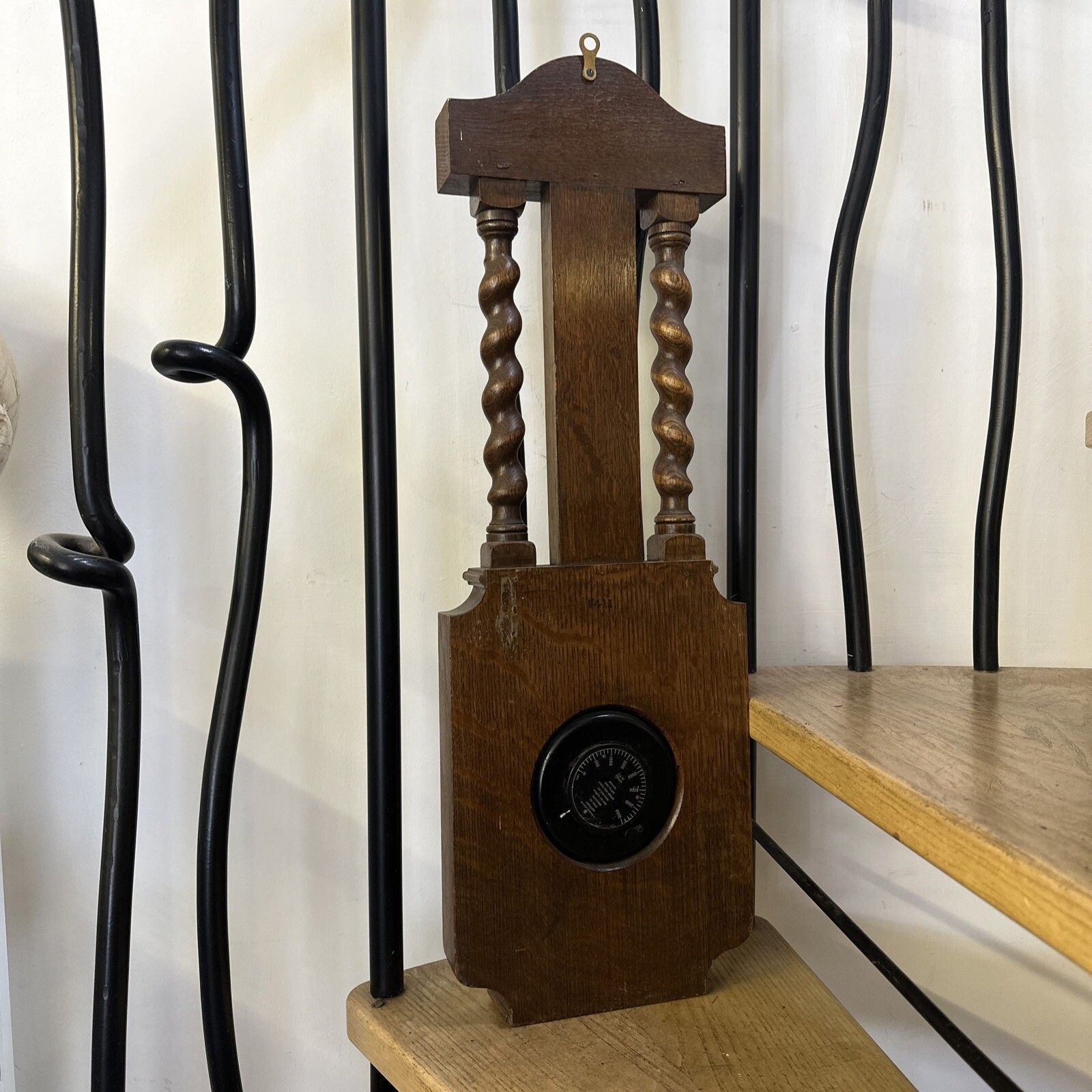 Superb Art Deco Oak Barley Twist Weather Barometer Tyco’s  England photo vintage
