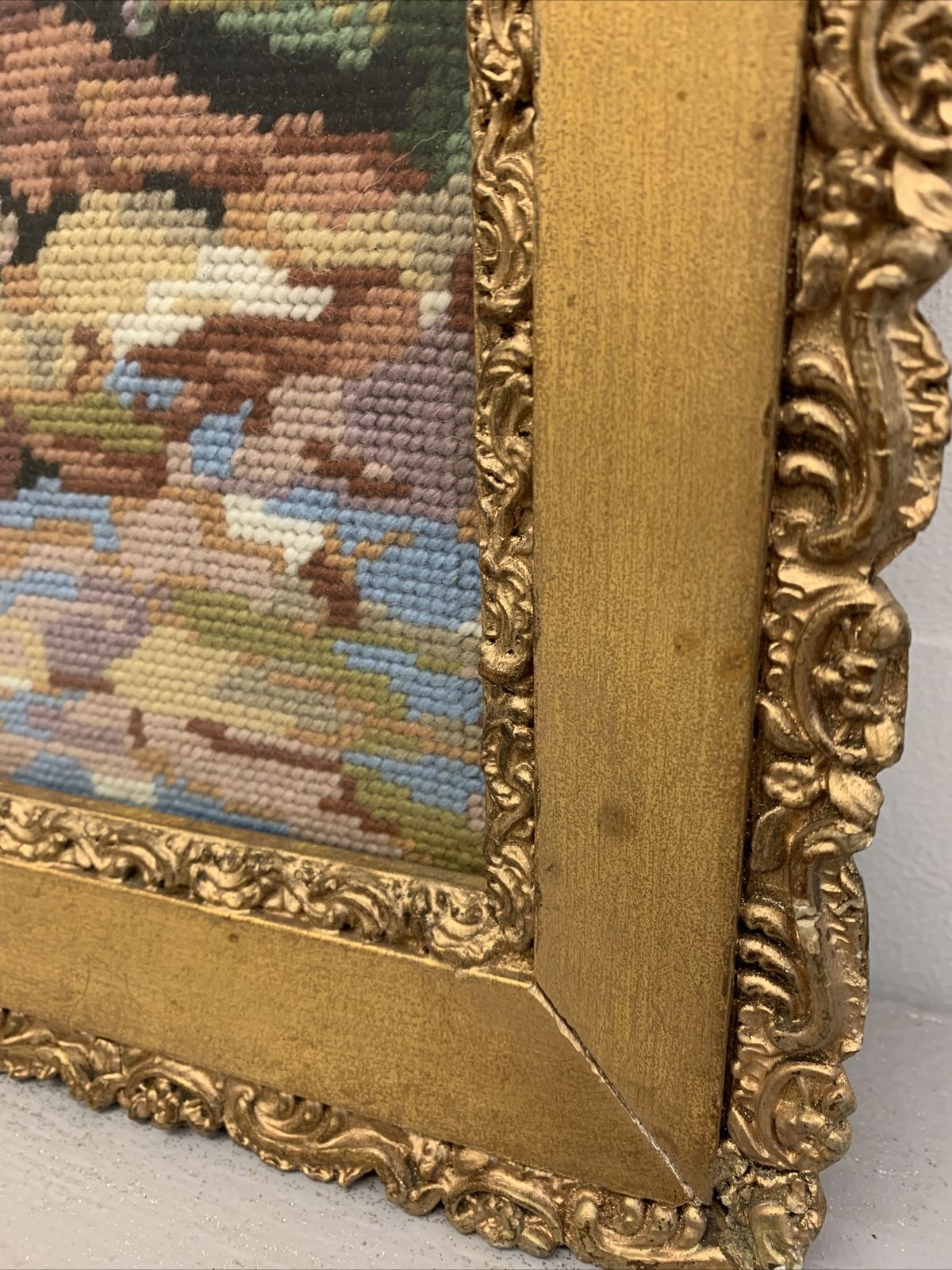 Antique Gilt Wooden Framed Tapestry Charles Edward Wilson 56cm By 45cm photo vinterior
