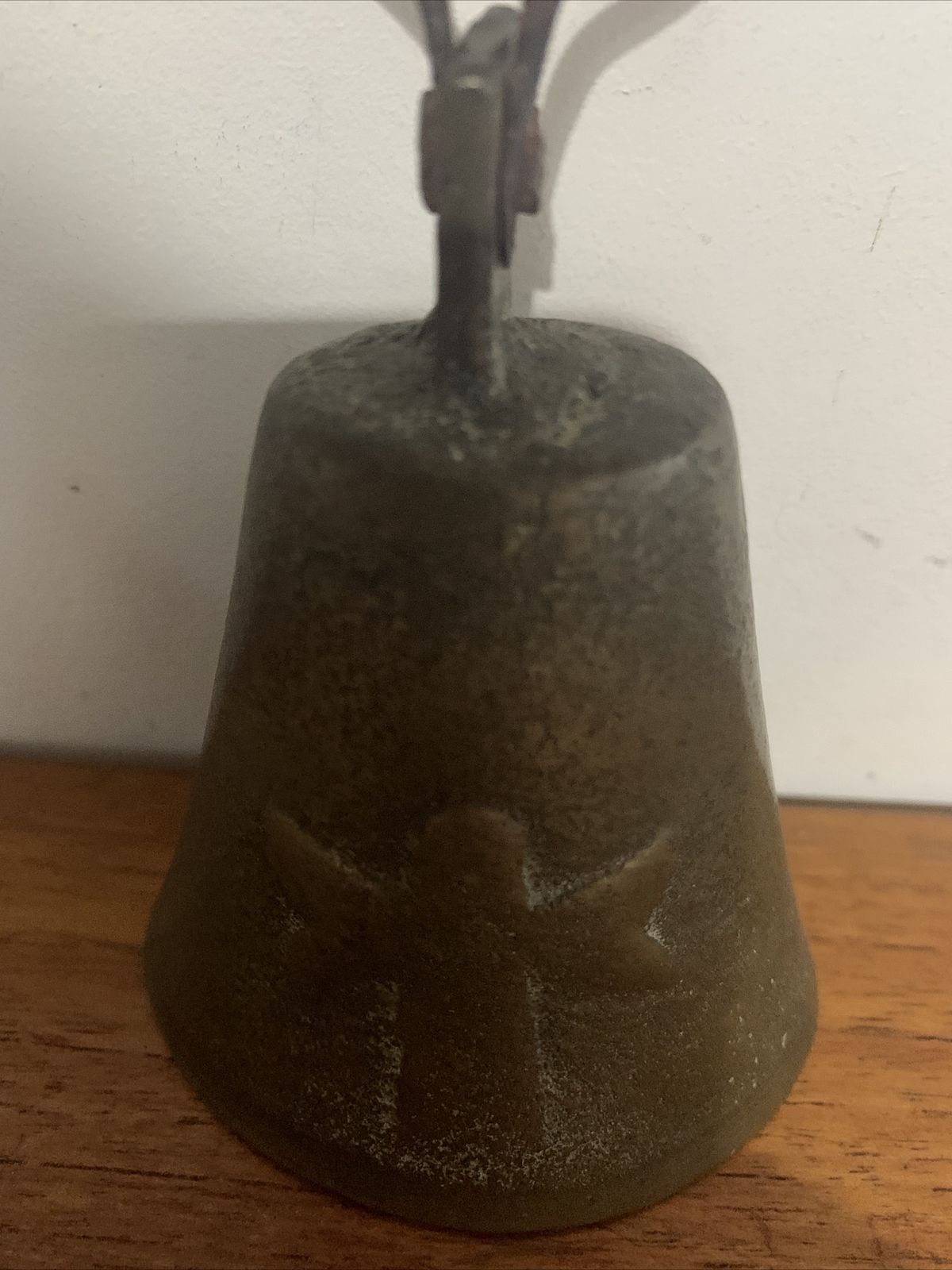 Antique Primitive Brass Bell With Cross photo Home Decor